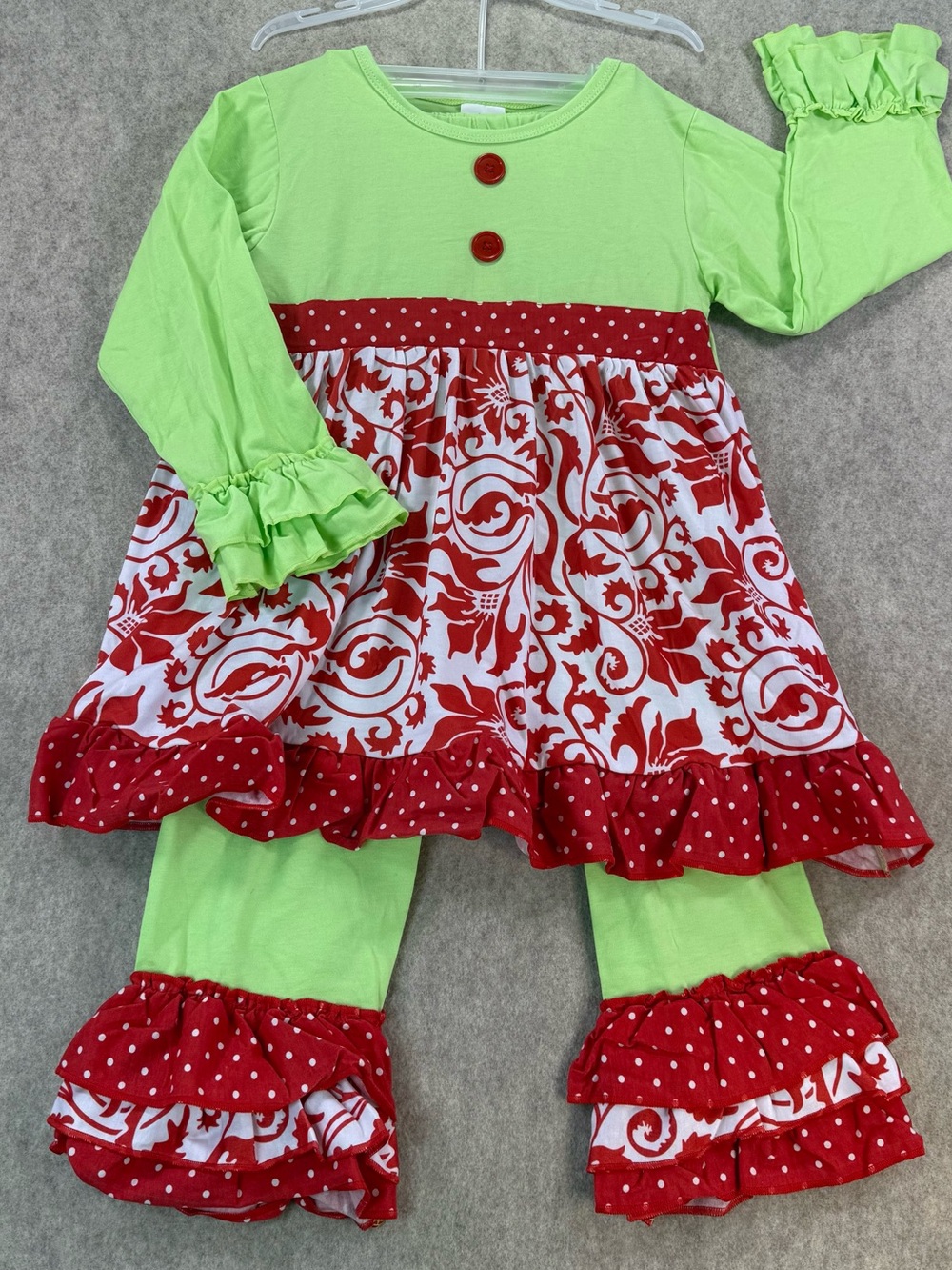 Girls Holiday Red & Lime Ruffle Tunic 2 pc Set NWOT